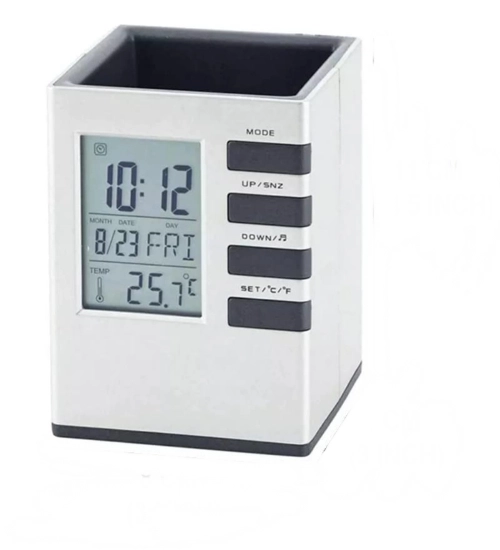 Generic Plastic Pen Holder With LCD Display Digital Alarm Clock 