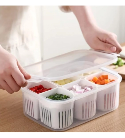 Generic Plastic Food Storage Box With Lid And 6 Compartments 