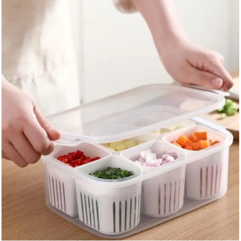Plastic Food Storage Box With Lid And 6 Compartments 