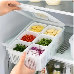 Generic Plastic Food Storage Box With Lid And 6 Compartments 