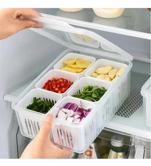 Generic Plastic Food Storage Box With Lid And 6 Compartments 