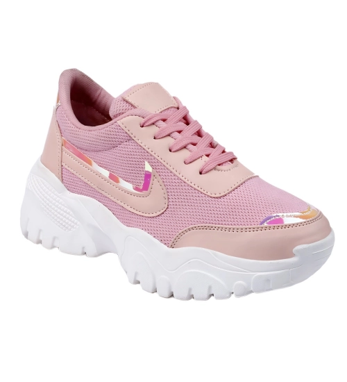Generic Women's Casual Mesh Printed Lace-Ups Shoes (Pink)