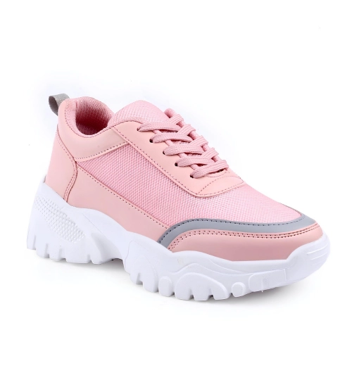 Generic Women's Casual Mesh Printed Lace-Ups Shoes (Pink)