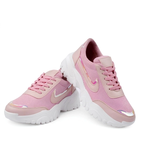 Generic Women's Casual Mesh Printed Lace-Ups Shoes (Pink)