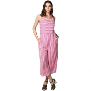 Generic Women's Polyester Striped Sleeveless Jumpsuit (Pink)