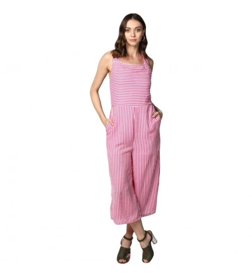 Generic Women's Polyester Striped Sleeveless Jumpsuit (Pink)