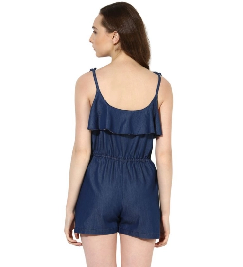 Generic Women's Denim Ruffled Shoulder Straps Jumpsuit (Blue)