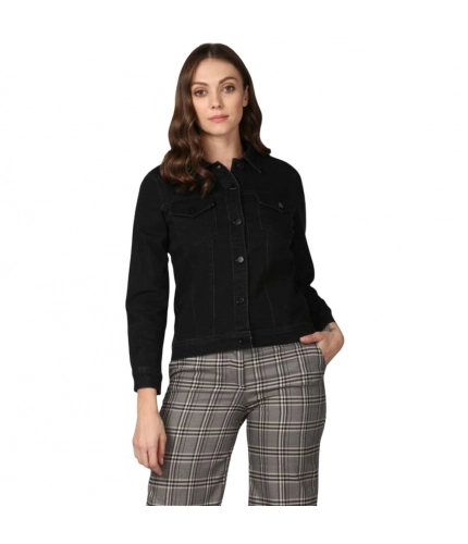Generic Women's Denim Solid Long Sleeve Jacket (Black)