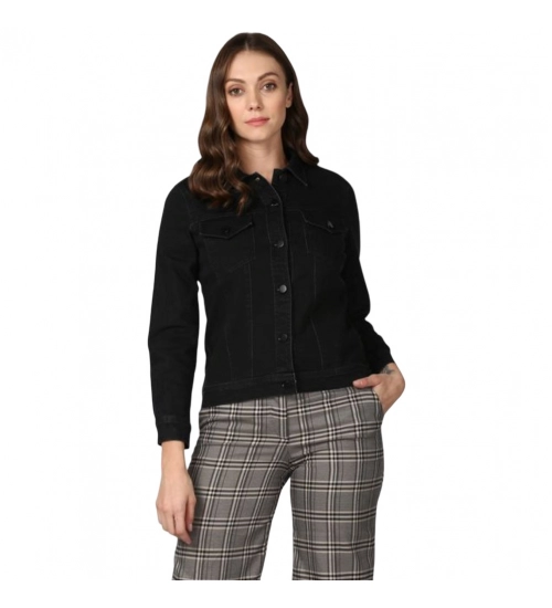 Generic Women's Denim Solid Long Sleeve Jacket (Black)