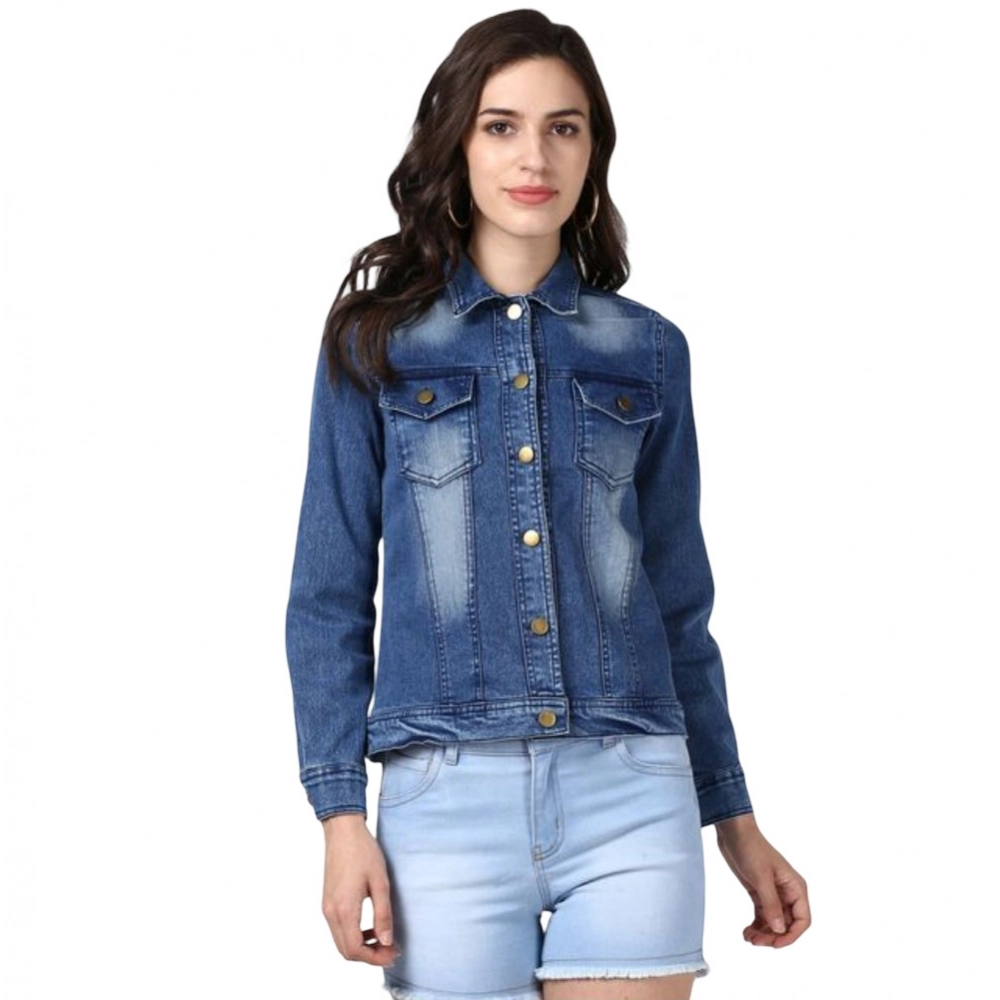 Generic Women's Denim Hand Painted Long Sleeve Jacket (Blue) Generic Women's Denim Hand Painted Long Sleeve Jacket (Blue)