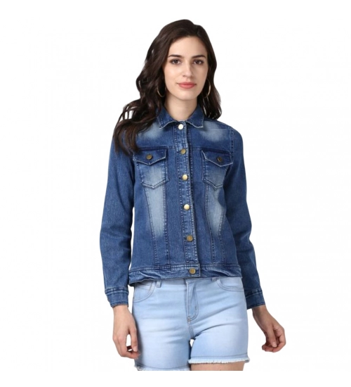 Generic Women's Denim Hand Painted Long Sleeve Jacket (Blue)