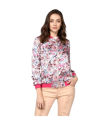 Generic Women's Satin Floral 3/4th Sleeve Jacket (Multicolor)
