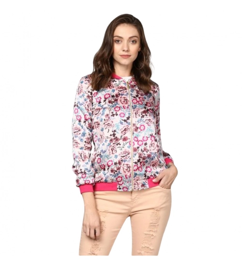 Generic Women's Satin Floral 3/4th Sleeve Jacket (Multicolor)