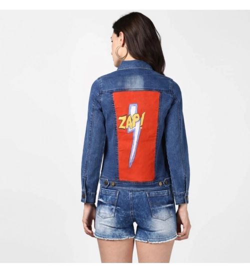 Generic Women's Denim Hand Painted Long Sleeve Jacket (Blue)