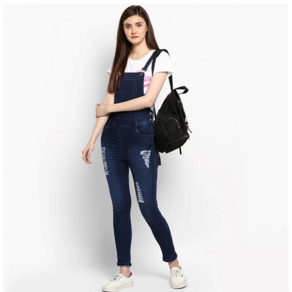 Generic Women's Denim Solid Dungaree Pant (Blue) Generic Women's Denim Solid Dungaree Pant (Blue)