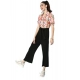 Generic Women's Polyester Printed 3/4th Sleeve Jumpsuit (Peach - Black)