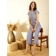 Generic Women's Cotton Chambray Striped Short Sleeve Jumpsuit (Blue)