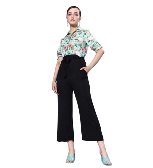Generic Women's Polyester Printed 3/4th Sleeve Jumpsuit (Green - Black)