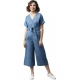 Generic Women's Denim Solid Half Sleeve Jumpsuit (Blue) Generic Women's Denim Solid Half Sleeve Jumpsuit (Blue)