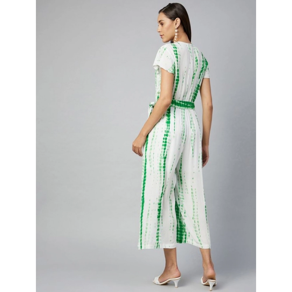 Generic Women's Rayon Striped Short Sleeve Jumpsuit (Green - White) Generic Women's Rayon Striped Short Sleeve Jumpsuit (Green - White)