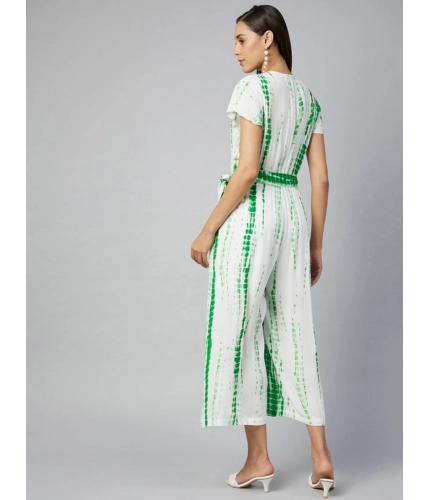 Generic Women's Rayon Striped Short Sleeve Jumpsuit (Green - White) Generic Women's Rayon Striped Short Sleeve Jumpsuit (Green - White)