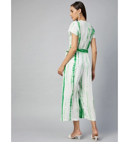 Generic Women's Rayon Striped Short Sleeve Jumpsuit (Green - White)