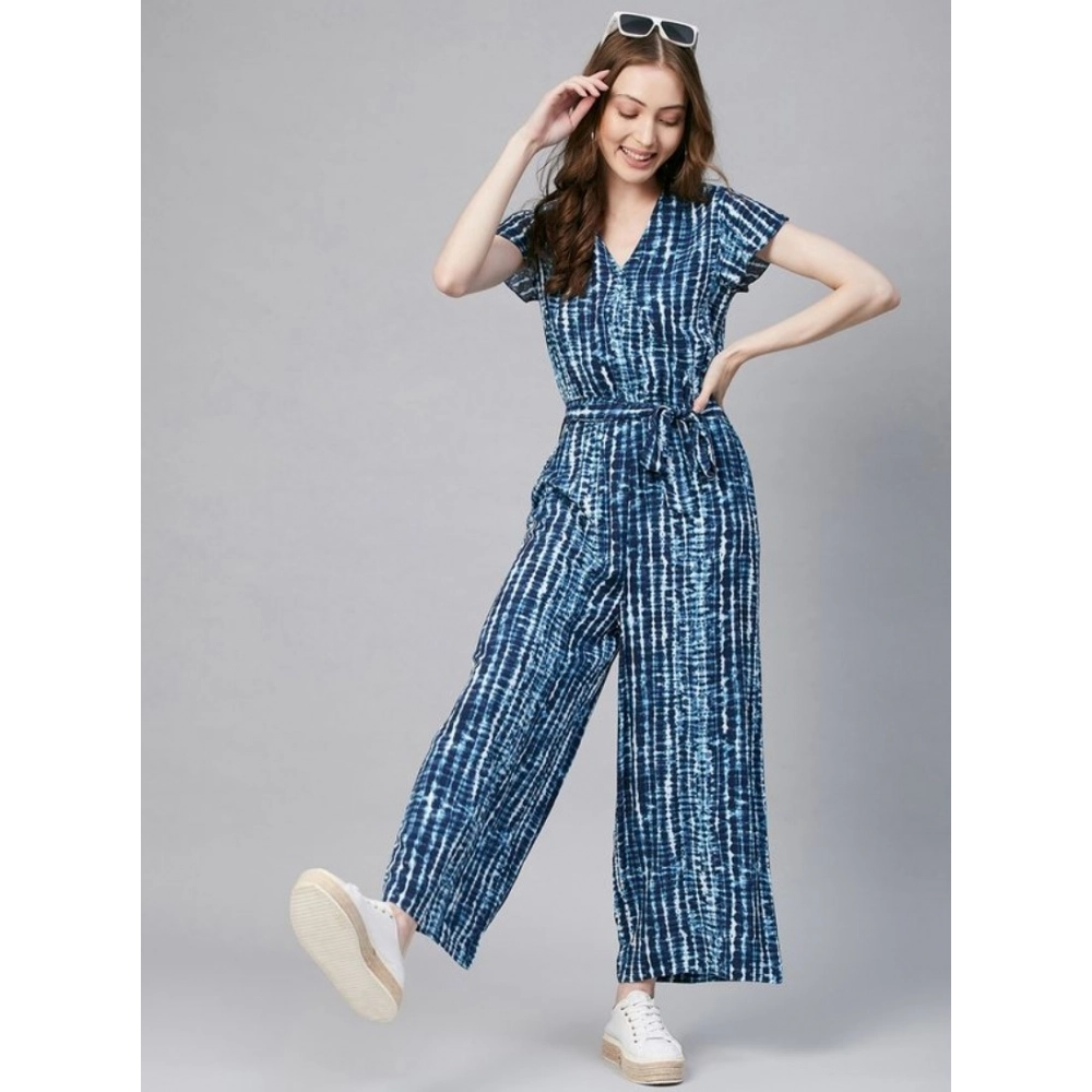 Generic Women's Rayon Tie & Dye Short Sleeve Jumpsuit (Blue) Generic Women's Rayon Tie & Dye Short Sleeve Jumpsuit (Blue)
