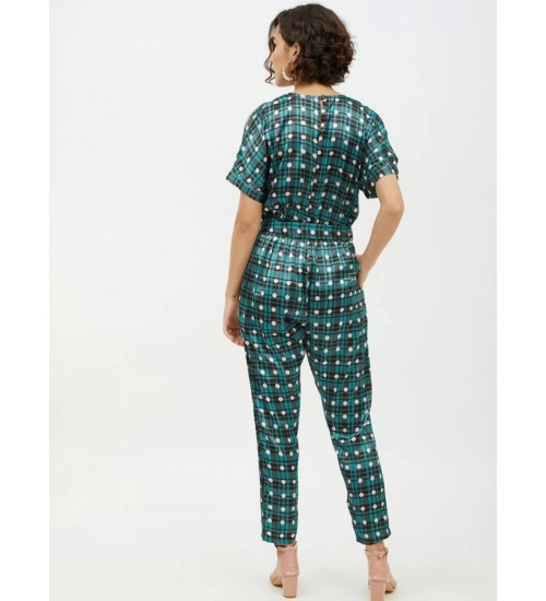 Generic Women's Polyester Polka Short Sleeve Jumpsuit (Green)