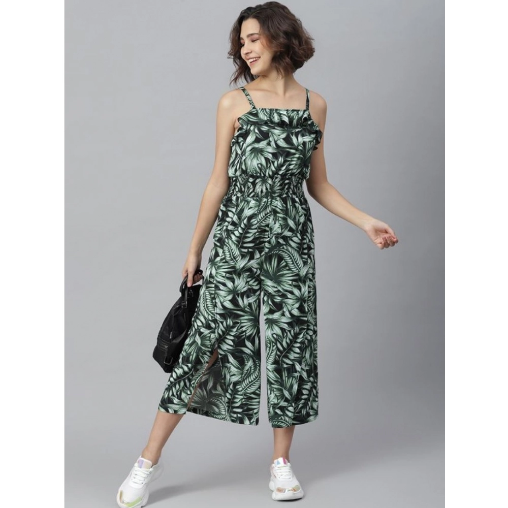 Generic Women's Polyester Printed Shoulder Straps Jumpsuit (Black - Green) Generic Women's Polyester Printed Shoulder Straps Jumpsuit (Black - Green)
