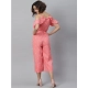 Generic Women's Polyester Floral Cold Shoulder Jumpsuit (Pink) Generic Women's Polyester Floral Cold Shoulder Jumpsuit (Pink)