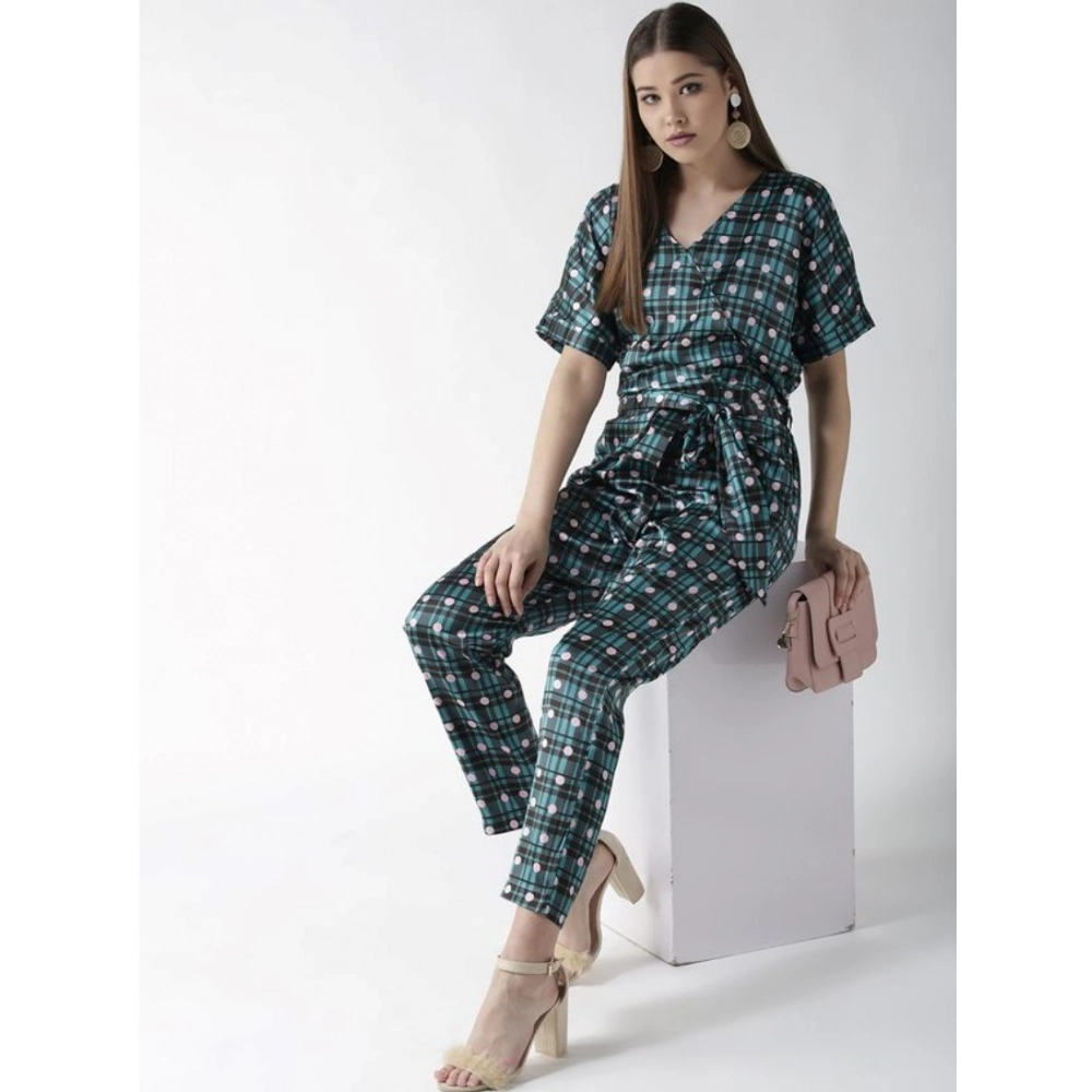 Generic Women's Polyester Polka Half Sleeve Jumpsuit (Green) Generic Women's Polyester Polka Half Sleeve Jumpsuit (Green)