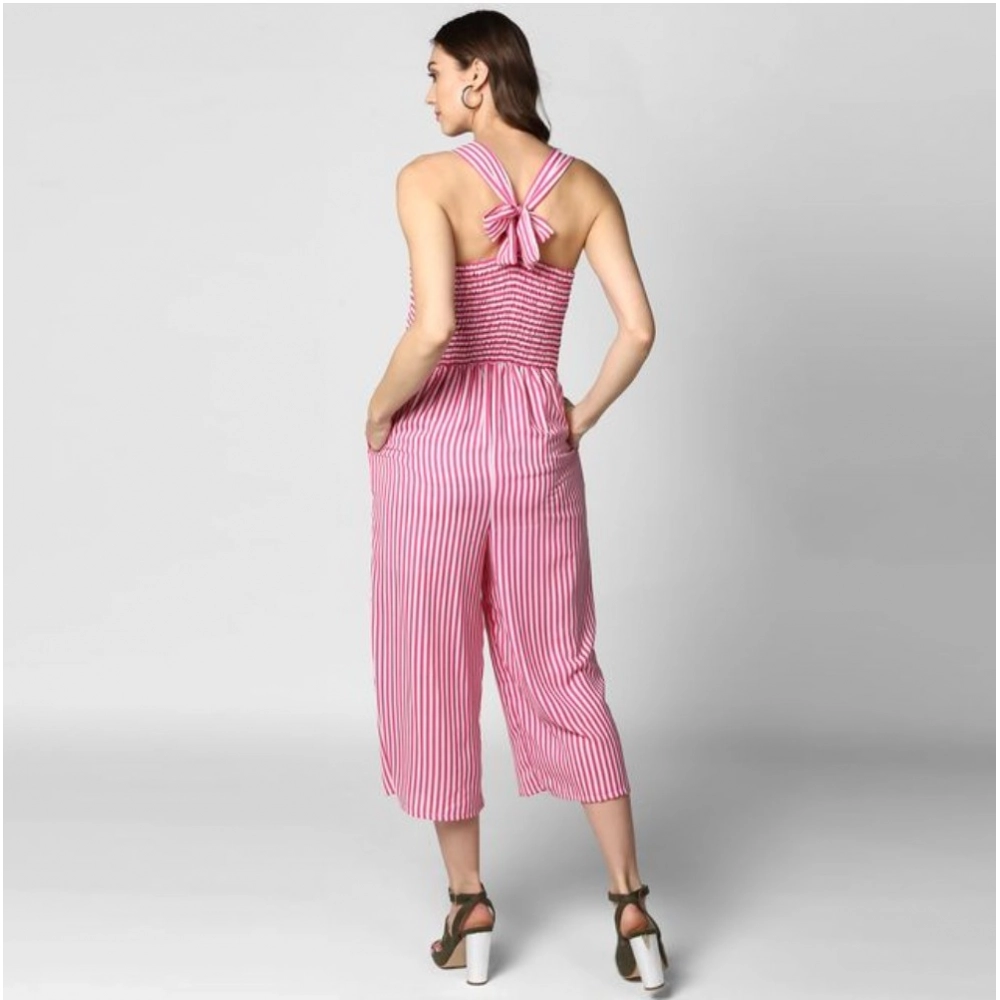 Generic Women's Polyester Striped Sleeveless Jumpsuit (Pink) Generic Women's Polyester Striped Sleeveless Jumpsuit (Pink)