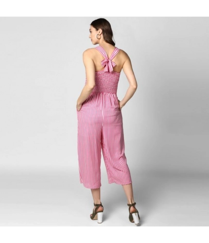Generic Women's Polyester Striped Sleeveless Jumpsuit (Pink) Generic Women's Polyester Striped Sleeveless Jumpsuit (Pink)
