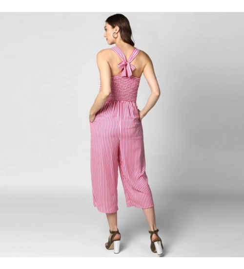 Generic Women's Polyester Striped Sleeveless Jumpsuit (Pink)