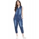Generic Women's Denim Solid Sleeveless Jumpsuit (Blue) Generic Women's Denim Solid Sleeveless Jumpsuit (Blue)