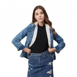 Generic Women's Denim Washed Long Sleeve Jacket (Blue)