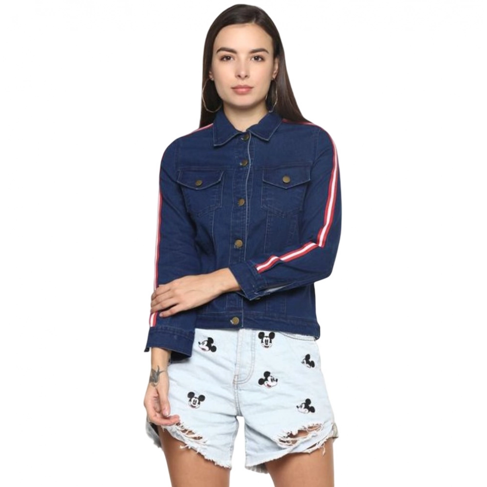 Generic Women's Denim Taping Long Sleeve Jacket (Blue) Generic Women's Denim Taping Long Sleeve Jacket (Blue)