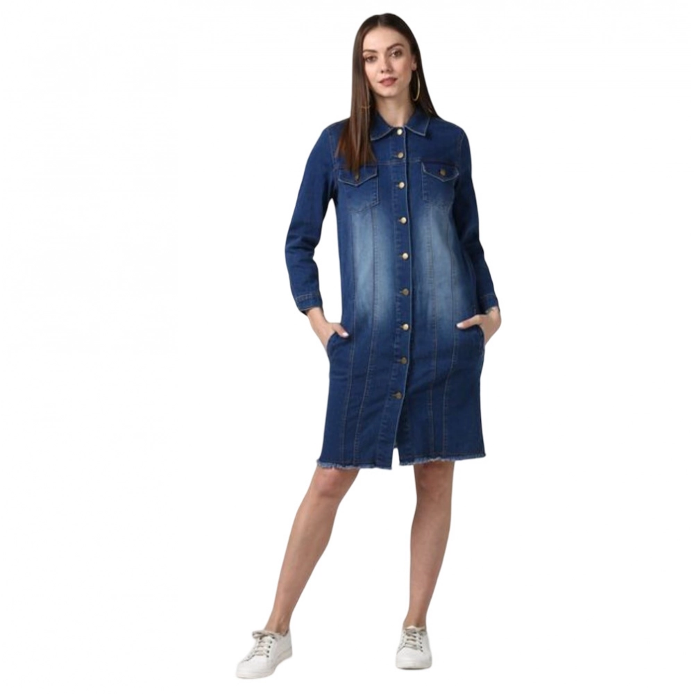 Generic Women's Denim Washed Long Sleeve Jacket (Navy Blue) Generic Women's Denim Washed Long Sleeve Jacket (Navy Blue)