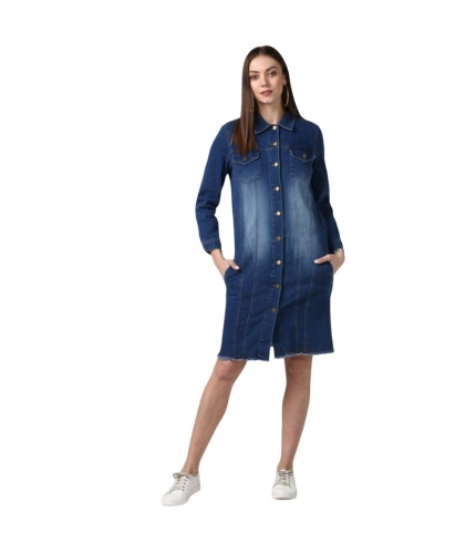 Generic Women's Denim Washed Long Sleeve Jacket (Navy Blue)