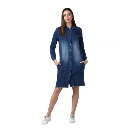 Generic Women's Denim Washed Long Sleeve Jacket (Navy Blue)