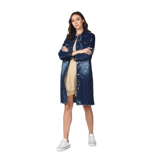 Generic Women's Denim Washed Long Sleeve Jacket (Blue)