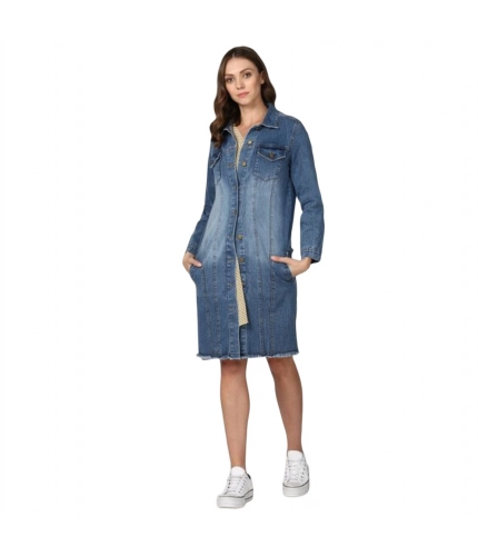 Generic Women's Denim Washed Long Sleeve Jacket (Blue)