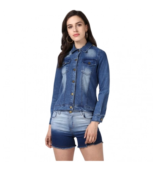 Generic Women's Denim Hand Painted Long Sleeve Jacket (Blue)