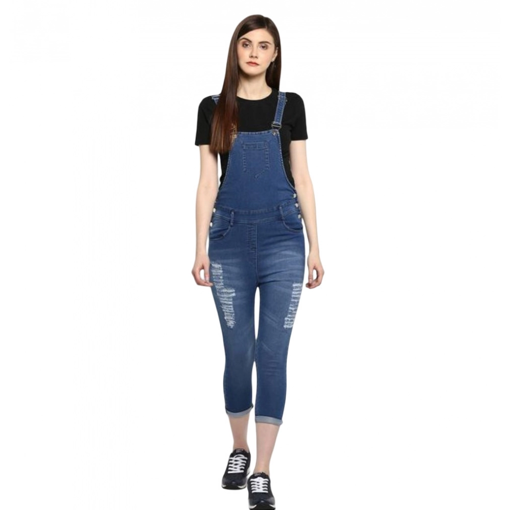 Generic Women's Denim Solid Dungaree Pant (Blue) Generic Women's Denim Solid Dungaree Pant (Blue)