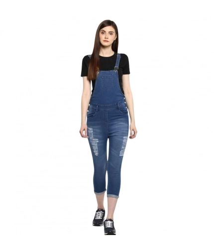 Generic Women's Denim Solid Dungaree Pant (Blue)