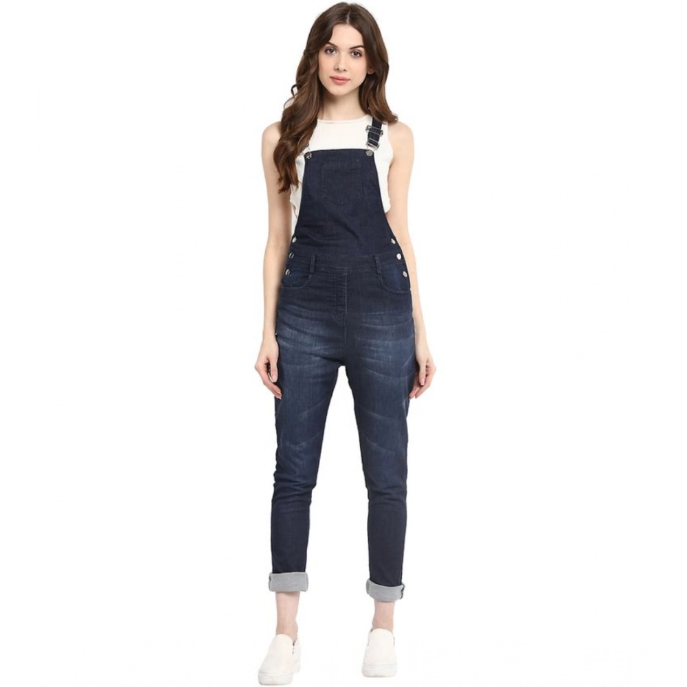 Generic Women's Denim Solid Dungaree Pant (Blue) Generic Women's Denim Solid Dungaree Pant (Blue)