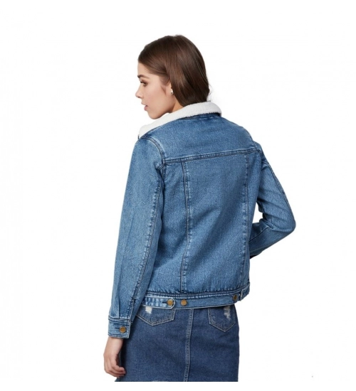 Generic Women's Denim Washed Long Sleeve Jacket (Blue)
