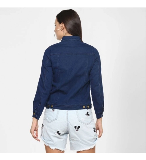 Generic Women's Denim Taping Long Sleeve Jacket (Blue)