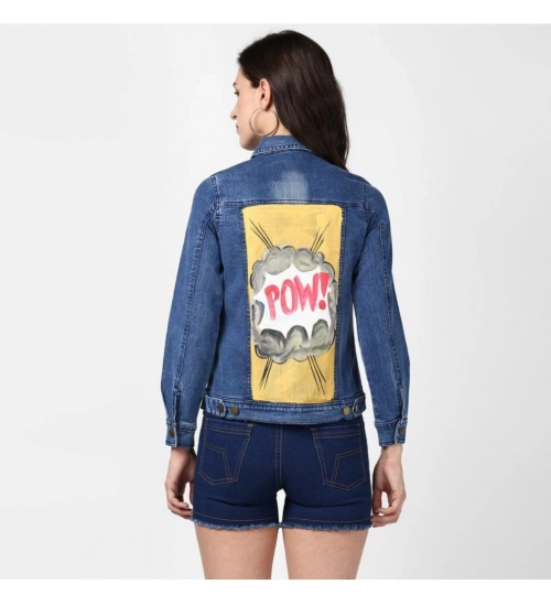 Generic Women's Denim Hand Painted Long Sleeve Jacket (Blue)