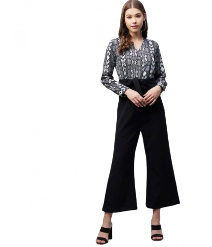 Generic Women's Rayon Animal Print Short Sleeve Jumpsuit (Black)